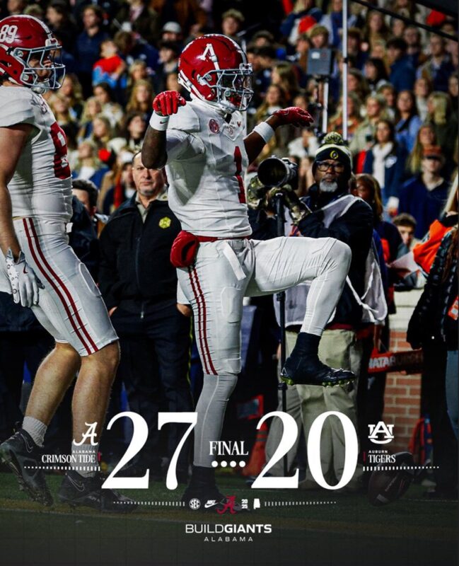 Alabama Crimson Tide vs Auburn Tigers 2025 Iron Bowl Champions Score
