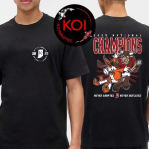 Indiana Hoosiers Football Never Daunted Never Defeated 2025 2026 National Champions College Football Playoff Mascot Two Sided T-Shirt