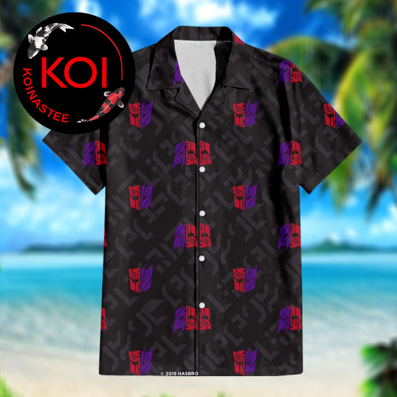 Transformers Autobot Decepticon Logo Black Pattern Hawaiian Shirt Transformers Autobot Decepticon Logo Black Pattern Hawaiian Shirt