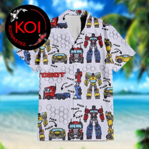Transformers Optimus Prime Bumblebee Klick Pattern Navy Hawaiian Shirt