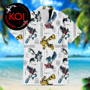 Transformers Optimus Prime Bumblebee Megatron D16 Logo Pattern White Hawaiian Shirt