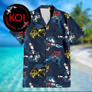 Transformers Optimus Prime Bumblebee Megatron Pattern Navy Hawaiian Shirt