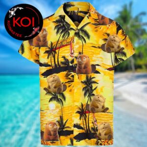 Hoppers Disney Movie Mabel Sunset Coconut Tree Yellow Hawaiian Shirt