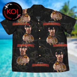 How to Train Your Dragon Fishlegs And Meatlug Black Leaf Pattern Summer Hawaiian Shirt