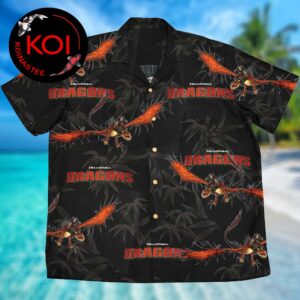 How to Train Your Dragon Snotlout And Hookfang Leaf Pattern Summer Vibes Black Hawaiian Shirt