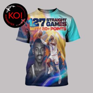 Shai Gilgeous Alexander SGA OKC Thunder Most 20 Points Game In NBA History 127 Straight Games All Over Print T-Shirt