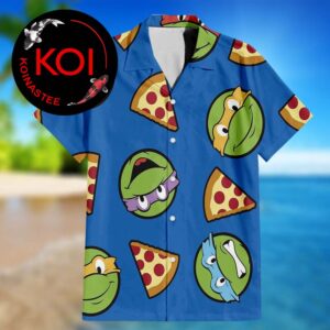 Teenage Mutant Ninja Turtles Leo Raph Donnie Mikey Head Pizza Pattern Hawaiian Shirt