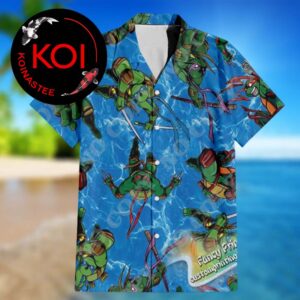 Teenage Mutant Ninja Turtles Leo Raph Donnie Mikey Pattern Blue Hawaiian Shirt