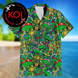 Teenage Mutant Ninja Turtles Leo Raph Donnie Mikey Pattern Green Hawaiian Shirt