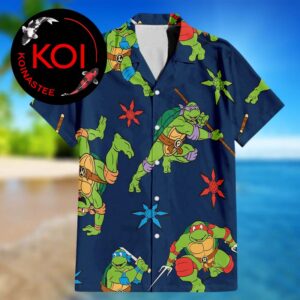 Teenage Mutant Ninja Turtles Leo Raph Donnie Mikey Pattern Navy Hawaiian Shirt