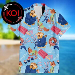 Zootopia Nick Wilde Judy Hopps Clawhauser Blue Hawaiian Shirt