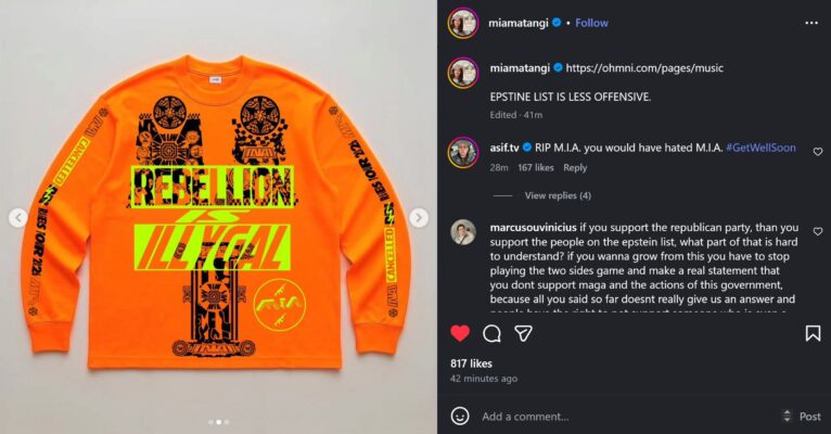 M.I.A. Drops Bold “Rebellion Is Illegal” Shirt After Kid Cudi Tour Fallout